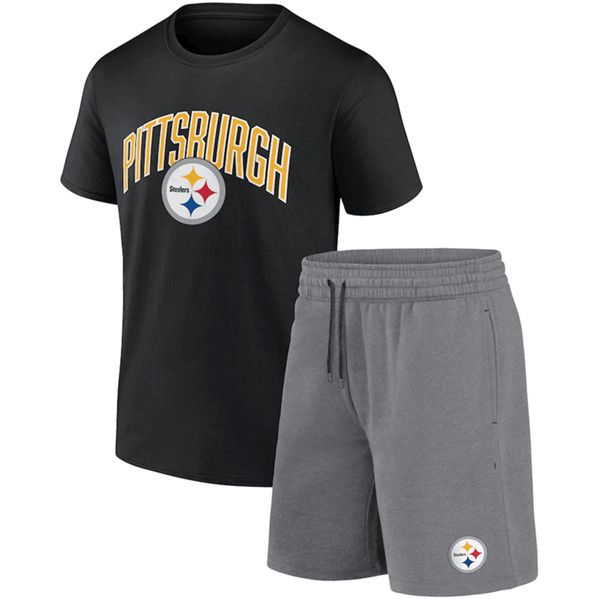 Men's Pittsburgh Steelers Black/Heather Gray Arch T-Shirt & Shorts Combo Set